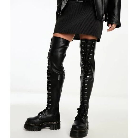 COSPLAY RARE Dr. Martens 22-Eye All Leather Thigh-high Platform Boots Size11 NIB - Picture 2 of 13